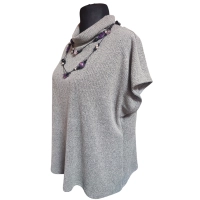 Sweterek Kimono damski z golfem - dzianina szary prążek